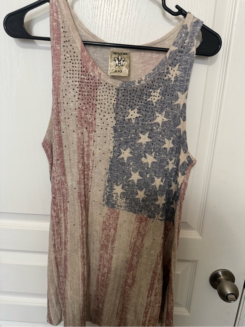 Vocal Studded Patriotic Print Tank Top in Red and Blue